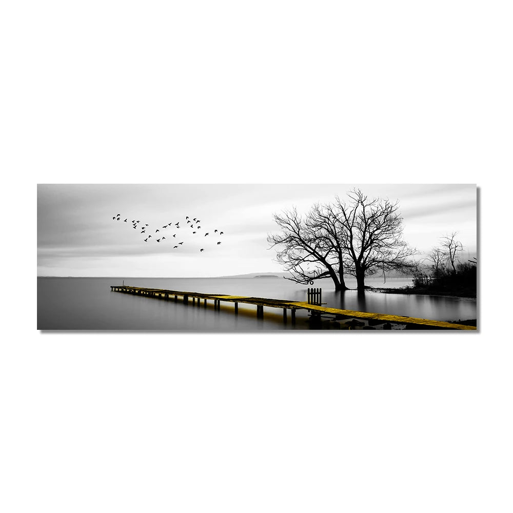 Landscape Canvas Paintings On The Wall Posters And Prints Seaside Golden Wooden Bridge Canvas Pictures For Bed Room Home Decor