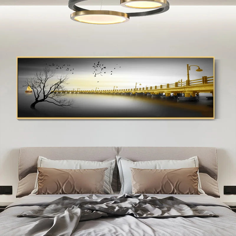 Calm Lake Landscape,Golden Tower Posters,Wall Art Pictures,For Modern Living Room,Canvas Painting,Home Decor,Bedroom,Large Size