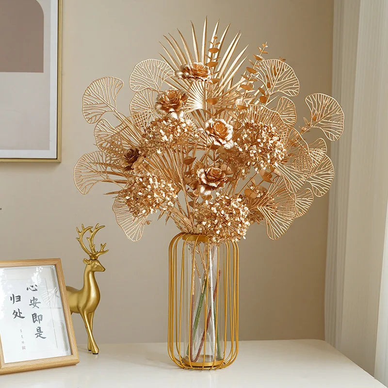 Artificial Golden Ginkgo Leaf Flower Christmas Home Decoration Golden Rose Gold Eucalyptus Decoration Flower Arrangement