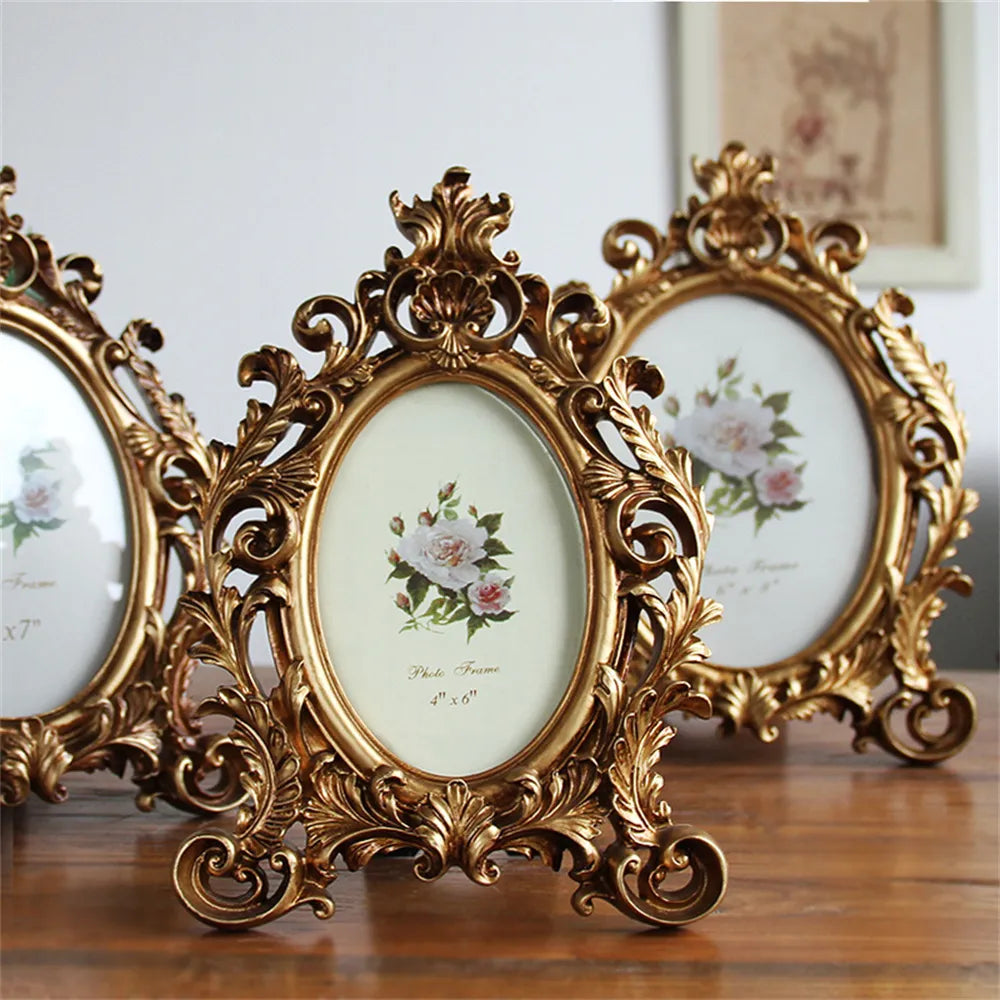 European Style Golden Photo Frame Antique Vintage Oval Resin Home Decoration Creative Classic Picture Frame Photo Decor Ornament