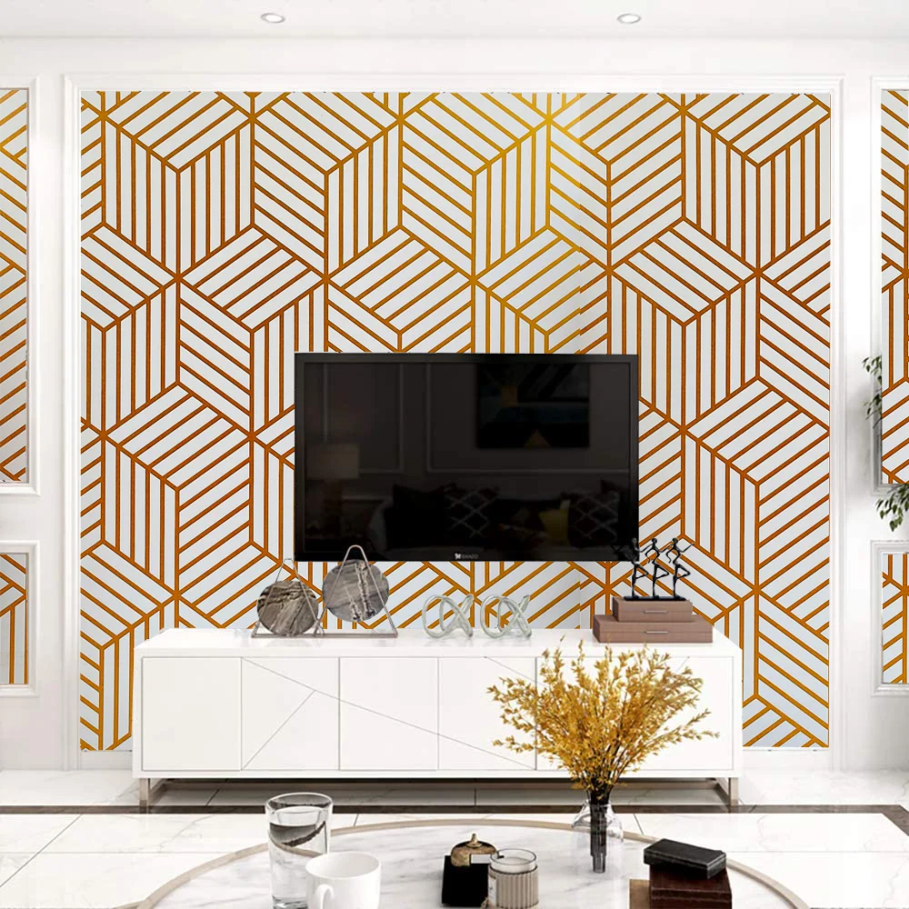 Golden Geometric Pattern Decor Wallpaper for Home Decor Vinyl Self Adhesive Waterproof Wall Stickers for Living Room Refurbish