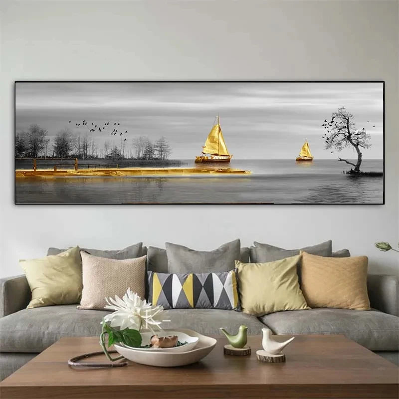 Calm Lake Landscape,Golden Tower Posters,Wall Art Pictures,For Modern Living Room,Canvas Painting,Home Decor,Bedroom,Large Size