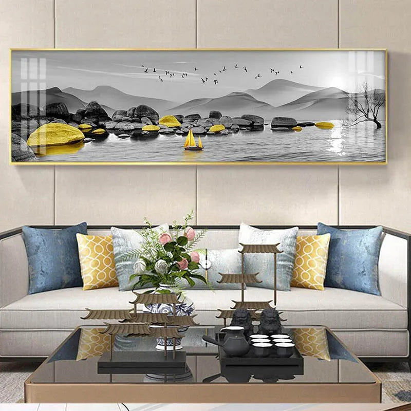 Calm Lake Landscape,Golden Tower Posters,Wall Art Pictures,For Modern Living Room,Canvas Painting,Home Decor,Bedroom,Large Size