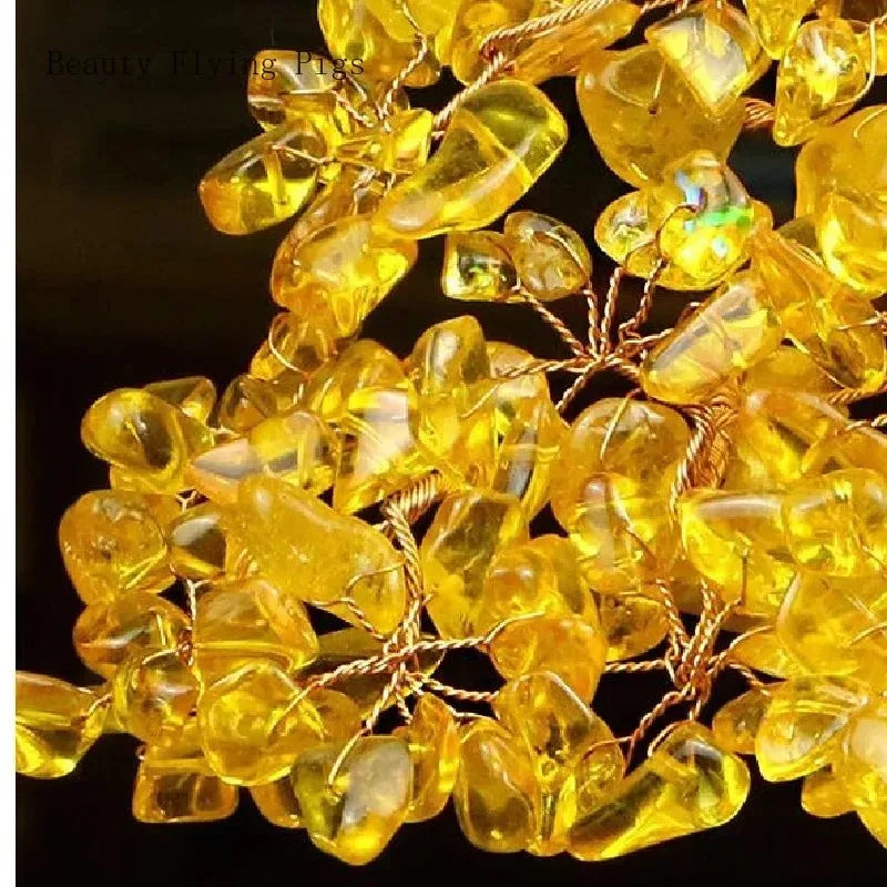 Extra large golden natural citrine lucky money tree cash cow business craft new home gift ingot tree decoration sculpture