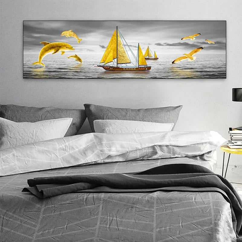 Calm Lake Landscape,Golden Tower Posters,Wall Art Pictures,For Modern Living Room,Canvas Painting,Home Decor,Bedroom,Large Size