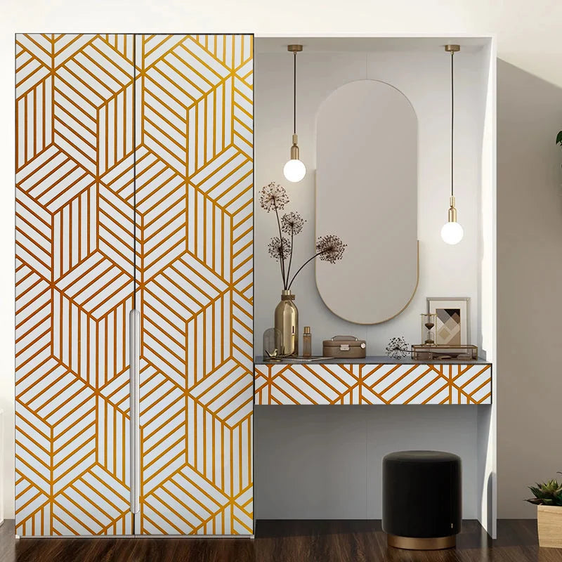 Golden Geometric Pattern Decor Wallpaper for Home Decor Vinyl Self Adhesive Waterproof Wall Stickers for Living Room Refurbish