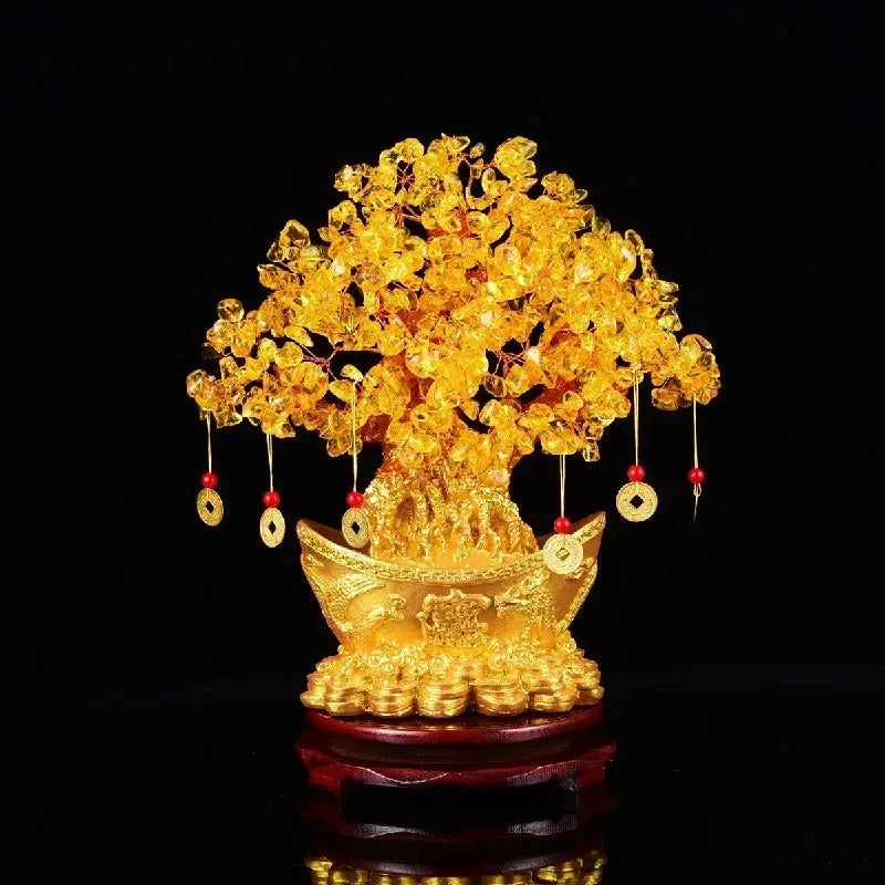 Extra large golden natural citrine lucky money tree cash cow business craft new home gift ingot tree decoration sculpture