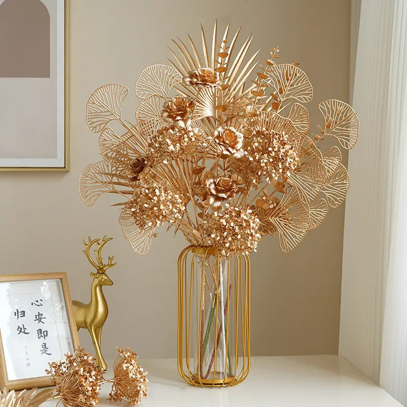 Artificial Golden Ginkgo Leaf Flower Christmas Home Decoration Golden Rose Gold Eucalyptus Decoration Flower Arrangement