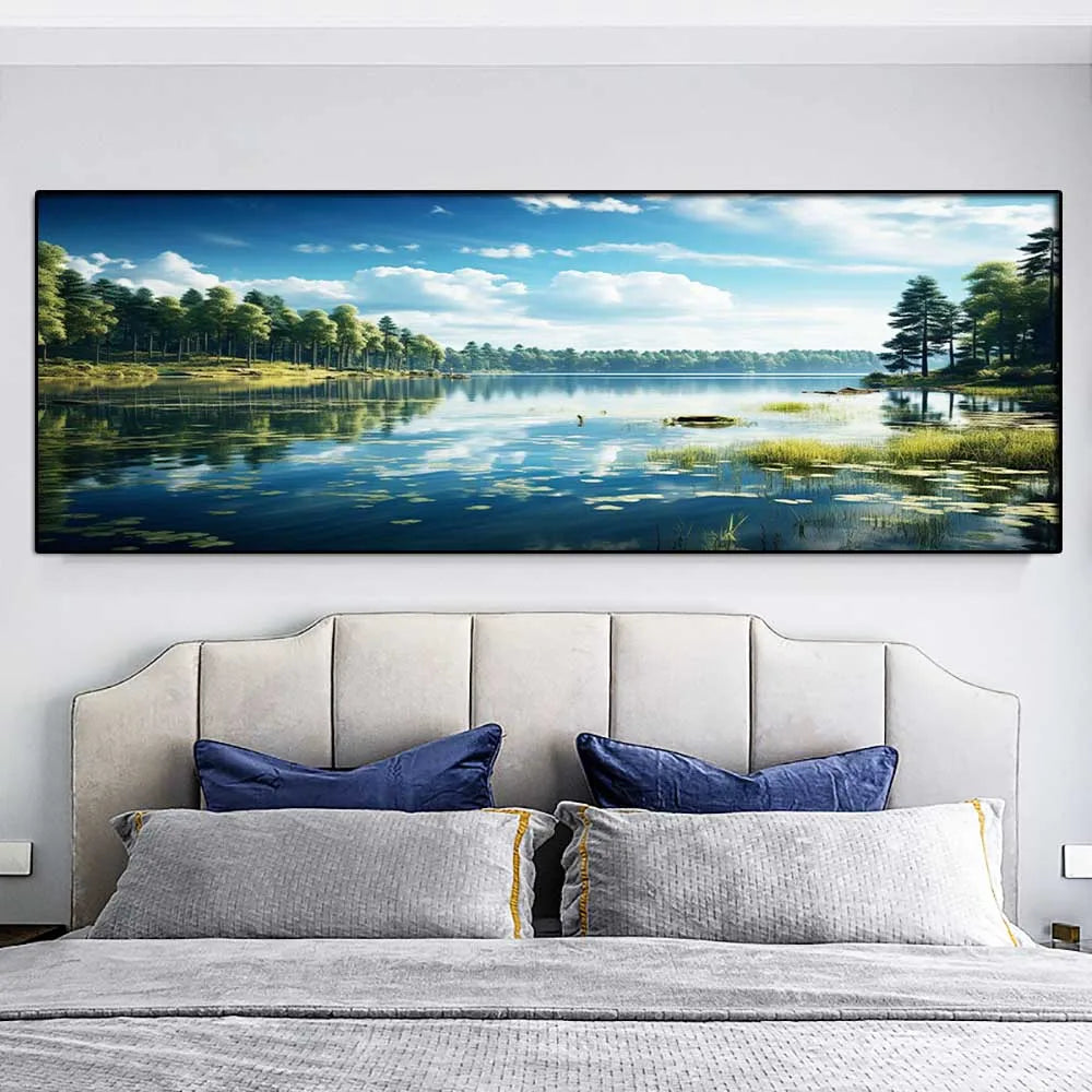 Calm Lake Landscape,Golden Tower Posters,Wall Art Pictures,For Modern Living Room,Canvas Painting,Home Decor,Bedroom,Large Size