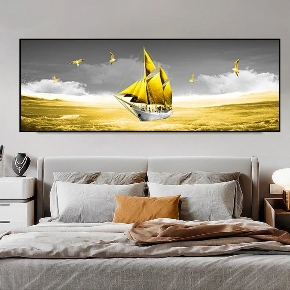 Calm Lake Landscape,Golden Tower Posters,Wall Art Pictures,For Modern Living Room,Canvas Painting,Home Decor,Bedroom,Large Size