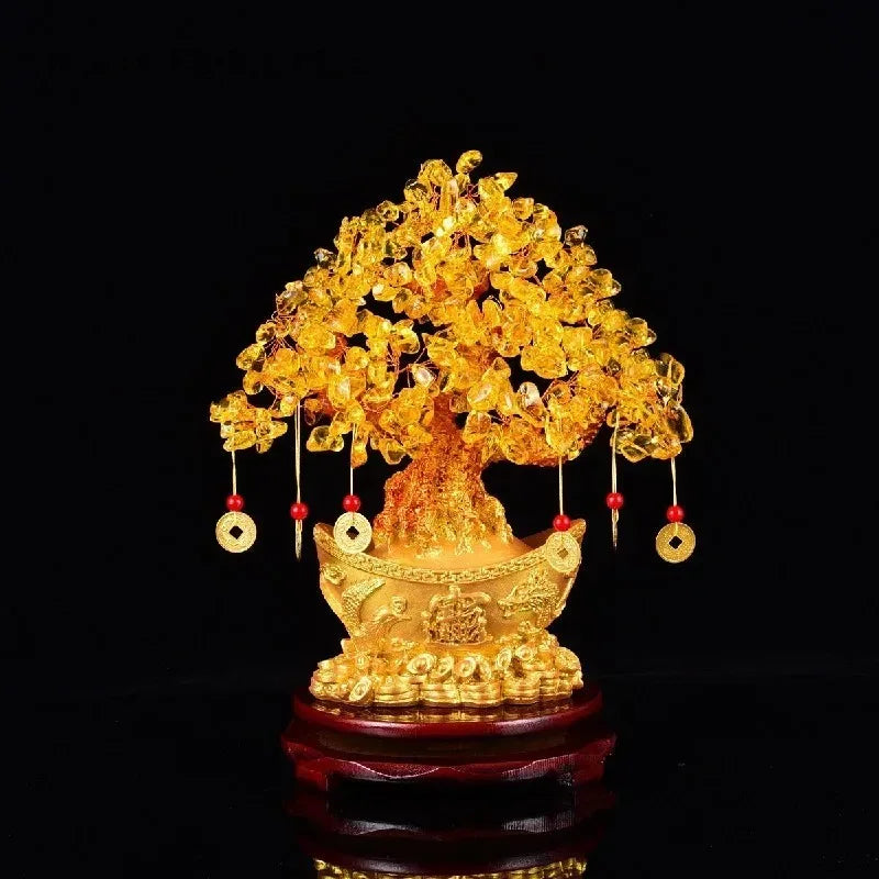 Extra large golden natural citrine lucky money tree cash cow business craft new home gift ingot tree decoration sculpture