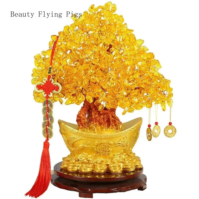 Extra large golden natural citrine lucky money tree cash cow business craft new home gift ingot tree decoration sculpture