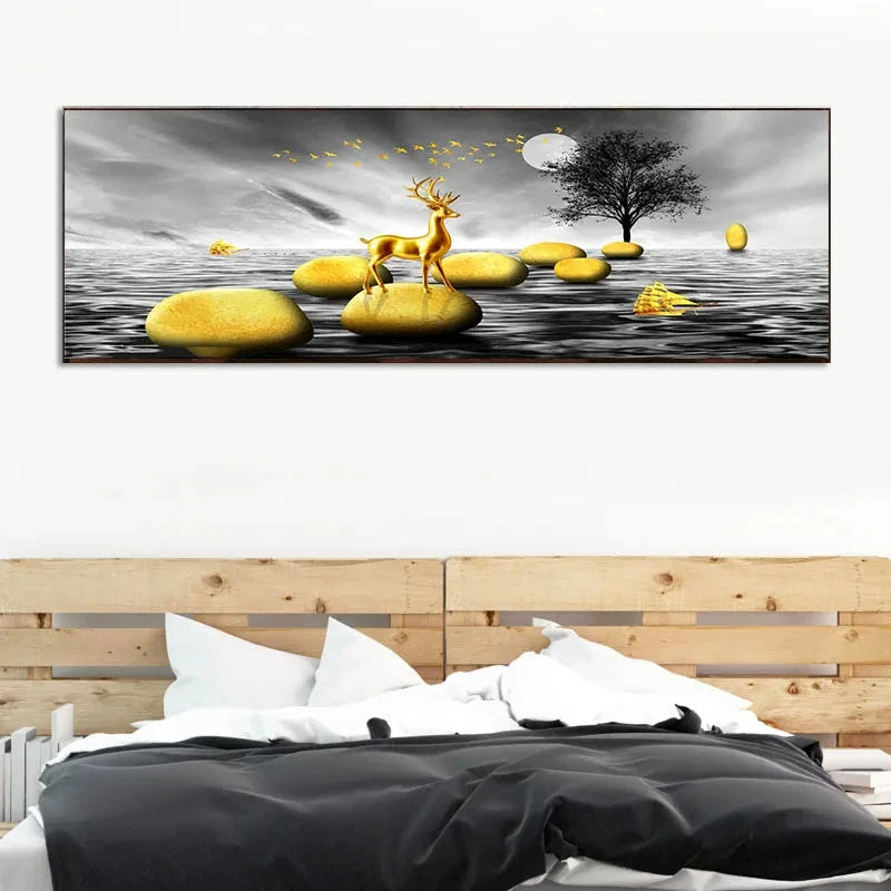 Calm Lake Landscape,Golden Tower Posters,Wall Art Pictures,For Modern Living Room,Canvas Painting,Home Decor,Bedroom,Large Size